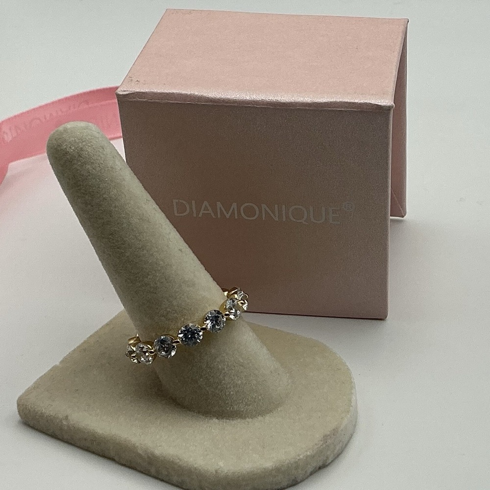 Diamonique J463681 Round Cut Scalloped Bezel Eternity Ring Gold Plated Sz 7 NWT